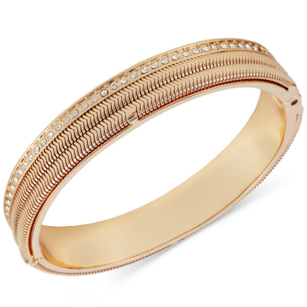 Guess Gold-Tone Pave & Snake Chain Bangle Bracelet 